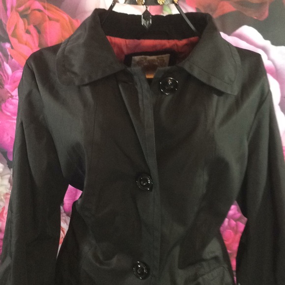 ☕️⌚️🎀NEW Esprit Black & Pink trench Coat! Sz L - Picture 3 of 7